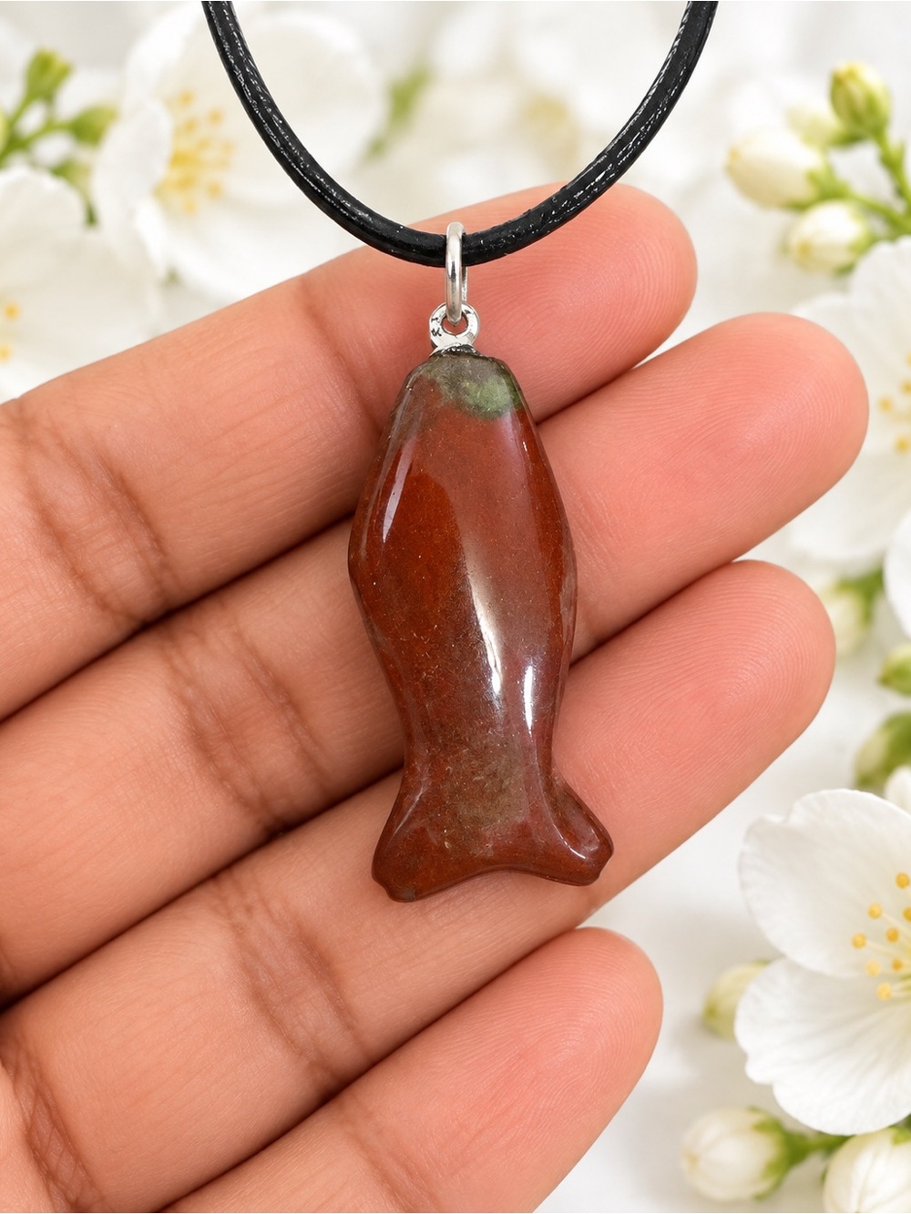 Handcrafted Fish-Shaped Red Jasper Pendant Necklace
